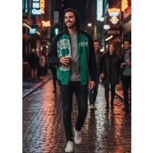 adidas Black and Green Men's Zip Up Sweater